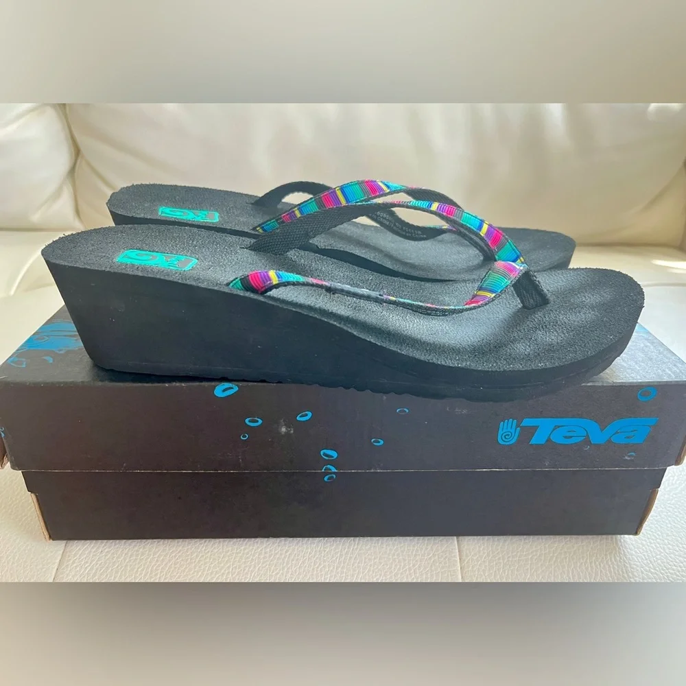 Teva Women's Black and Multicolor Flip Flops - Picture 3 of 5